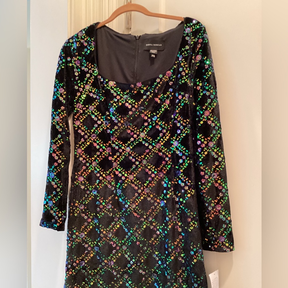 Donna Morgan Black Dress with Multicolor Sequins
